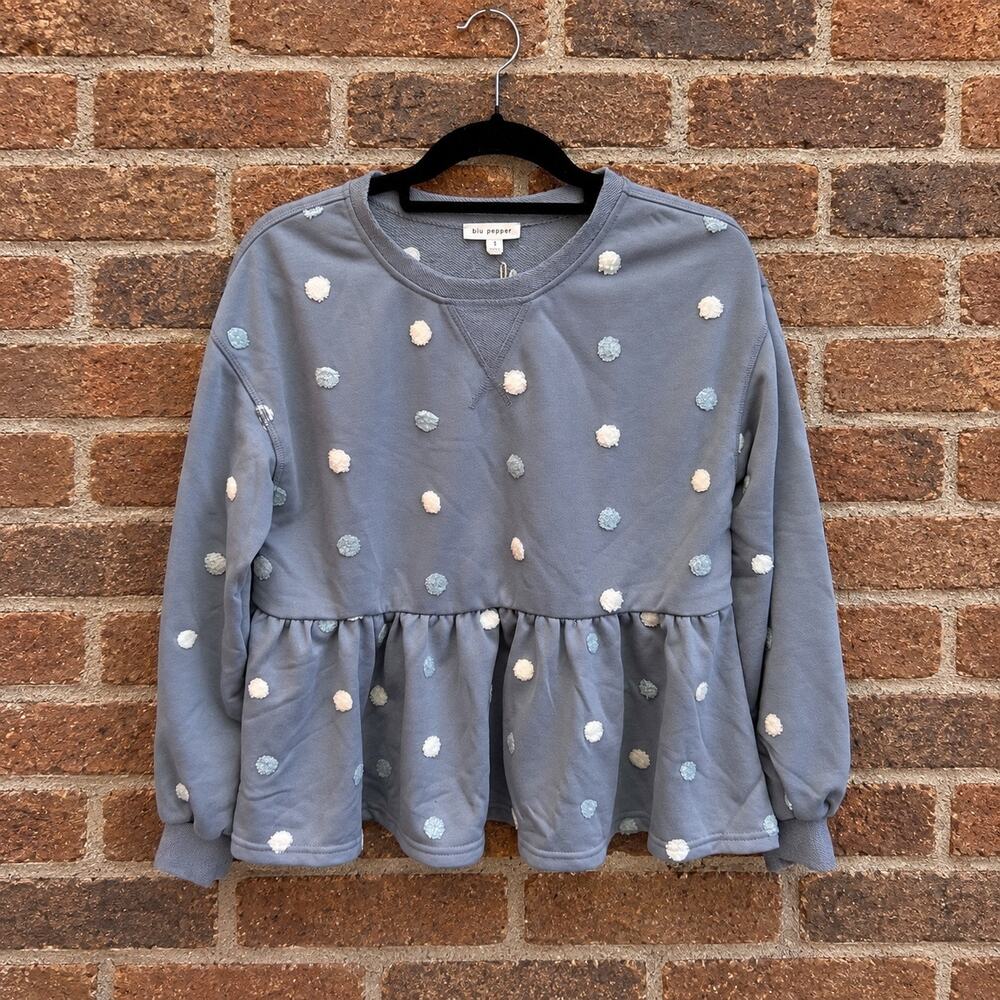 NWT Blu Pepper Textured Polka Dot Babydoll Sweatshirt Blue Size S